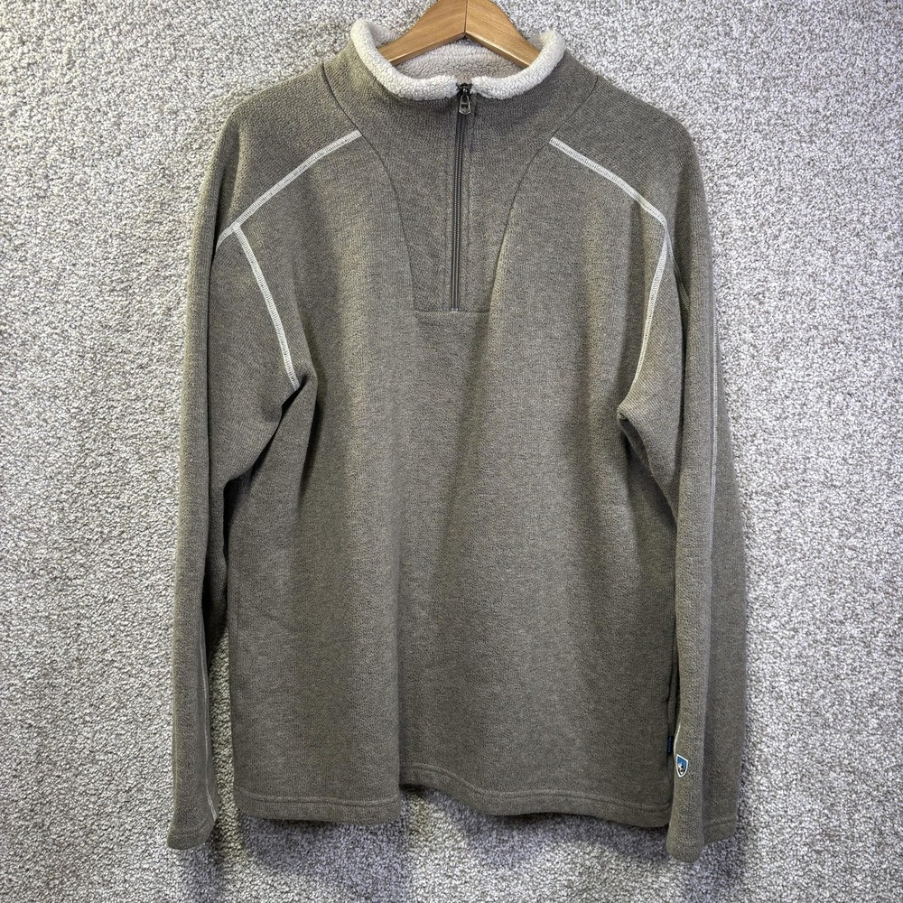 Kuhl Sweater Mens XL Brown 1/4 Zip Mock Neck Fleece Lined Pullover Top Casual